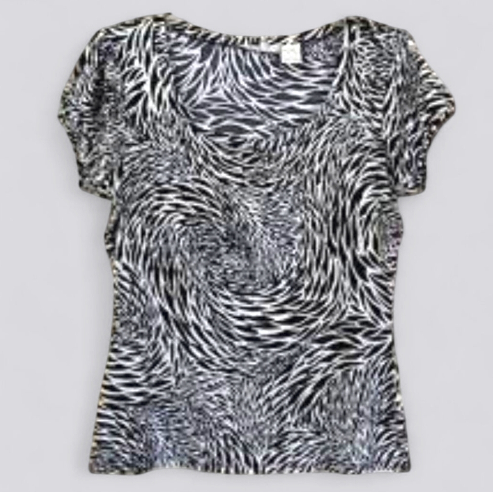 🦓 EUC Zebra Print Short Cap Sleeve Stretchy Top by Worthington - Picture 4 of 10